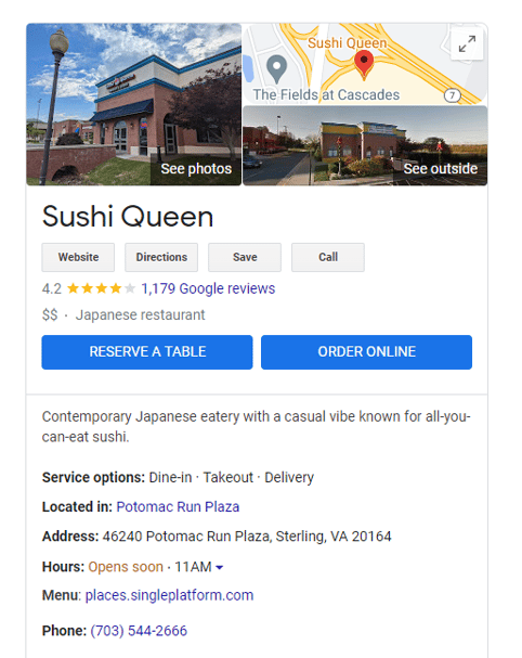 Example of Google My Business Listing