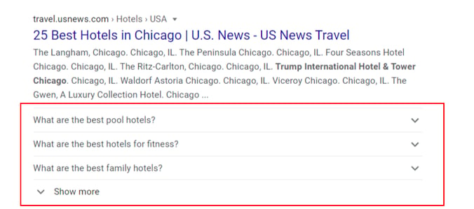 Example of the FAQ Schema on the SERP