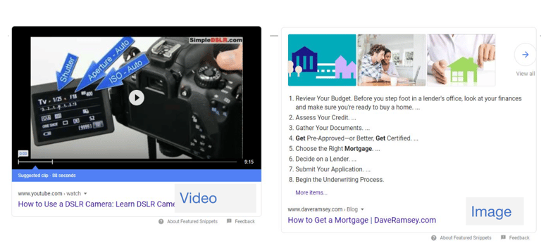Featured Snippet Schema - video and image