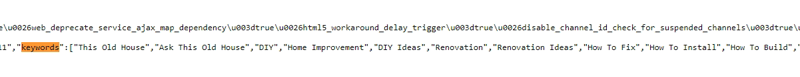 Keywords from HTML YouTube