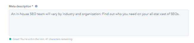 Meta description in HubSpot