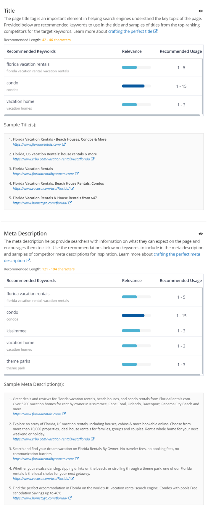 Sample metadata for florida rentals