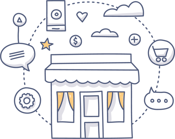 Store Front with Commerce Icons