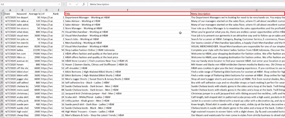 Title in Excel for HM