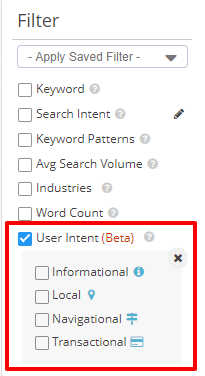 Filtre d'intention utilisateur de l'explorateur de sujets