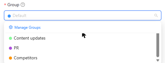 Clarity ArcAI annotation Group dropdown showing Content updates, PR and Competitors groups