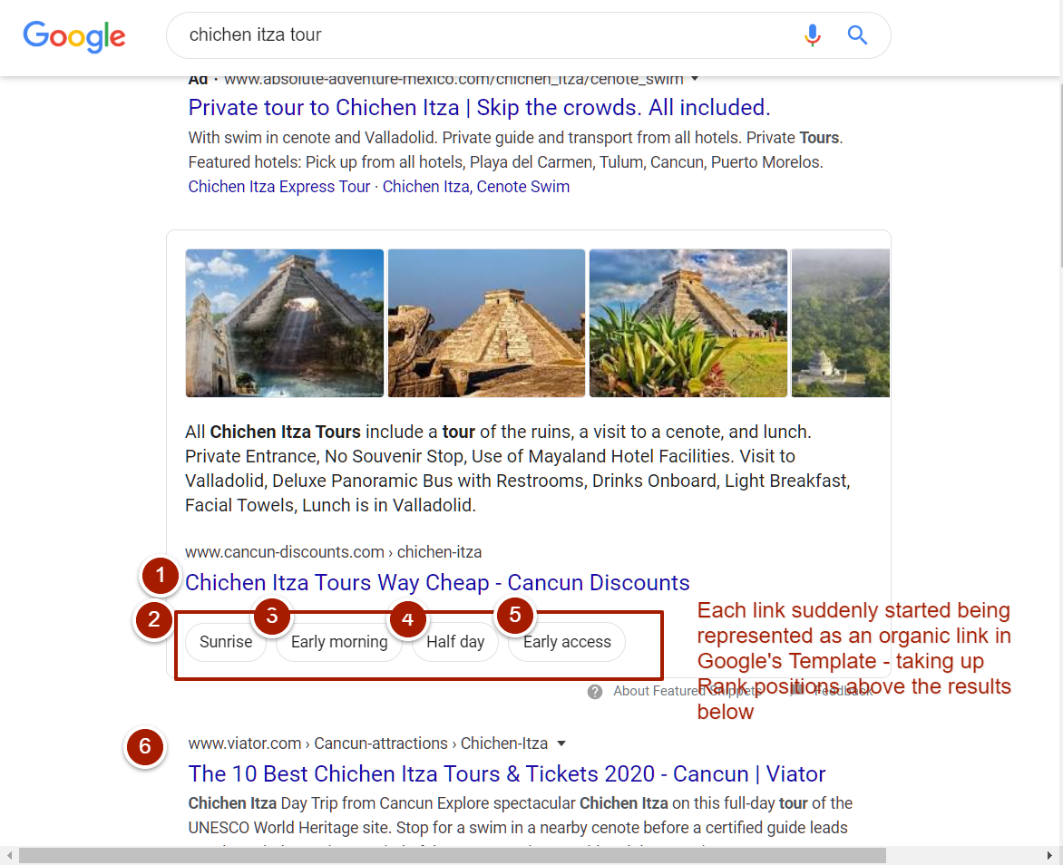 Example of a Google Answer Box with organic quick links