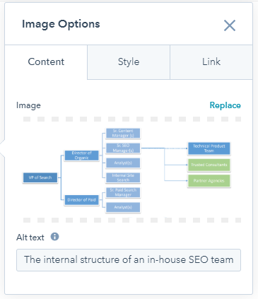 Entering alt text directing into a CMS to avoid having to add it into the HTML. 