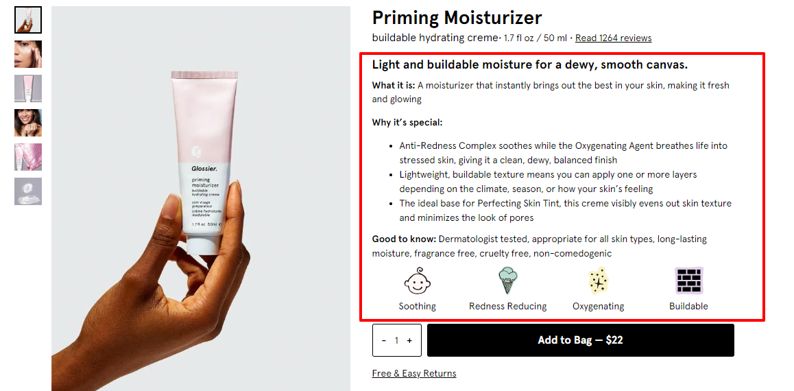 A product description tells users what the product is, what it does, why it's unique, etc.